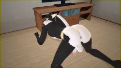 3d 3d_model 3d_render annoyed anus balls black_and_white_fur blush butt butt_focus cat catboy cute_butt detailed_background ears_down feline fit_male flaccid flmusicshare florent_(flmusicshare) house_cat living_room looking_at_viewer looking_for_something male male_only mikumikudance mmd original_character penis solo tv