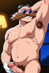 1boy ai_generated arm_behind_head armpit_hair armpits bald bald_male belly chest dr._eggman eggman facial_hair fat fat_belly fat_male genitals gloves goggles goggles_on_head hand_behind_head hand_on_penis human human_only indoors light-skinned_male light_skin looking_at_viewer male male_nipples male_only mammal masturbation mature mature_male moustache nipples nude nude_male overweight overweight_male penis pubic_hair sega smiling solo solo_focus solo_male sonic_(series) sonic_the_hedgehog_(series) testicles window