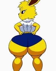 1girls 2026 animated background big_ass big_breasts big_butt booty booty_shorts both_eyes_closed bubble_ass bubble_butt clapping_ass clapping_buttocks clapping_cheeks closed_eyes digital_drawing_(artwork) digital_media_(artwork) eeveelution gamefreak generation_1_pokemon hi_res huge_ass huge_butt jolteon legs_apart legs_spread looking_at_viewer looking_back looking_back_at_viewer nintendo pokémon_(species) pokemon pokemon_(species) pokethot's shirt short_playtime shorter_than_30_seconds simple_background solo sound sound_edit sound_effects springtron tagme tansau thick_thighs throwing_it_back twerk twerking v_sign video white_background white_shirt yellow_body