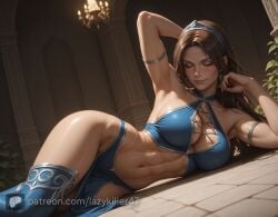 1girls ai_generated ass athletic athletic_female belly_button black_hair breasts brown_eyes cleavage clothed earrings female female_only fighter half_dressed kitana kitana_(mk9) lazykiller07 light-skinned_female light_skin long_hair mature mature_female medium_breasts midriff midway midway_games mortal_kombat mortal_kombat_(2011) natural_breasts navel round_ass slim_waist solo thick_thighs thighs tiara wide_hips