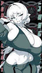 1girls aqua_eyes bare_shoulders bursting_breasts cleavage curvy hoyoverse huge_breasts jane_doe_(zenless_zone_zero) long_hair mewmaster93 navel open_jacket rat_ears rat_tail short_hair slender_waist solo spot_color wide_hips zenless_zone_zero