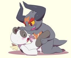 anal anal_sex anthro bear blush blush_stickers bodily_fluids bushiroad chibi_panda_(buddyfight) claws countershading cum cum_drip cum_splatter demon_dragon demon_lord_dragon_batzz dripping duo eye_contact eyebrows facial_markings forehead_markings foreskin from_front_position future_card_buddyfight genital_fluids genitals giant_panda green_eyes grey_body head_markings humanoid_genitalia humanoid_penis kneeling leg_grab looking_at_another lying male male/male mammal markings missionary_position narrowed_eyebrows ofuro on_back open_mouth open_smile orange_body orange_countershading partially_retracted_foreskin penetration penile penile_penetration penis penis_in_ass pink_eyes red_eyebrows sex simple_background smile tan_background thick_eyebrows toe_claws white_body yellow_sclera