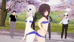 4boys angry booty_shorts brat butt_to_butt crop_top flat_chest koneko_toujou megumin nipple_bulge posing_for_the_viewer skimpy_clothes small_breasts smug teenage_girl