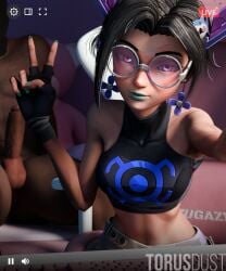 3d 3d_(artwork) dark-skinned_male dark_skin erection galacta galacta_(marvel_rivals) light-skinned_female light_skin nude nude_male nude_male_clothed_female pants penis selfie shirt torusdust v_sign video_game_character video_games