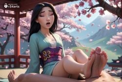 1boy 1boy1girl 1girls ai_generated architecture artist_logo artist_name barefoot black_hair breasts cherry_blossoms closed_eyes clothed_female_nude_male cum cum_on_feet disney disney_princess east_asian_architecture erection fa_mulan feet female foot_focus footjob hi_res japanese_clothes kimono legs long_hair makeup male_pubic_hair mole mole_under_eye mulan mulan_(1998_film) nude obi open_mouth outdoors penis petals r34arts sarashi sash short_kimono sitting soles solo_focus straight toes tree twitter_logo two-footed_footjob uncensored