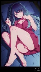 1girl 4k 8k ai_generated anime at bangs barefoot beautiful black blue body breasts comfortably content detailed dress explicit expressive eyes face feet female five_toes full gradient hair happy high home kurokawa_akane legs long lying makeup manicures masterpiece mature medium multicolored nails night nsfw oshi_no_ko pedicures pyjama quality resolution screencap shape skin thighs toe toes very view
