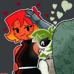 2026 2d 2girls arm_up armpit armpit_fetish armpit_licking artist_signature bakushin_o_armpit_gif_(meme) bare_arms bare_shoulders black_dress black_eyes black_sclera color colored_pupils colored_sclera colored_skin dress emberlynn_(nichtgeist) enjoying eyelashes fangs female_only fire floating_heart gauntlets ghost_girl gradient_hair green_body green_hair green_heart half-closed_eyes happy heart hearts_around_head leaves leaves_in_hair licking_armpit looking_at_partner looking_pleasured multicolored_hair nichtgeist no_sclera orange_body original_character red_hair red_heart revie_(nichtgeist) short_hair simple_background smile smirk steam steaming steaming_body sweat sweaty_armpits sweaty_body turtleneck white_outline white_pupils wood yuri