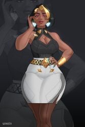 1girls curvy dark-skinned_female domina ghasta hi_res high_resolution hourglass_figure looking_at_viewer office_clothing overwatch pencil_skirt skirt solo
