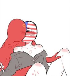 2boys bite_mark blush closed_eyes countryhumans gay kissing male male_only partially_clothed sitting_on_lap soviet_union_(countryhumans) srstars united_states_of_america_(countryhumans)