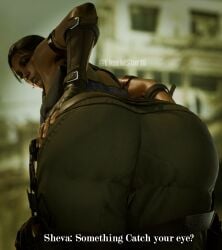 1girls 3d big_ass big_butt blender dark-skinned_female fully_clothed hand_on_ass liquidstar16 resident_evil resident_evil_5 self_upload sheva_alomar