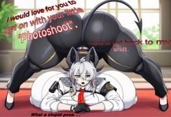 1girls 2d ai_generated alternate_version_available annoyed armband ass big_ass big_breasts big_butt big_thighs black_footwear black_gloves black_pants breasts bubble_butt clorinde_(genshin_impact) demon_girl demon_horns demon_tail english english_text female female_only flexible full_body genshin_impact gigantic_breasts gigigens gloves grey_eyes grey_hair horns huge_ass huge_breasts huge_butt huge_thighs indoors jack-o'_challenge large_ass large_breasts large_butt large_nipples large_thighs looking_at_viewer massive_ass massive_breasts massive_butt necktie nipple_bulge nipples nipples_visible_through_clothing open_mouth pants puffy_nipples solo solo_female spread_legs stretching tail text thick_ass thick_butt thick_thighs thighs top-down_bottom-up white_hair wide_spread_legs