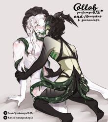 2boys black_eyes black_hair blush clown harlequin_(the_freak_circus) jester mucus pierrot_(the_freak_circus) pochemywww sweaty sweaty_body tentacle tentacle_on_male tentacle_sex the_freak_circus