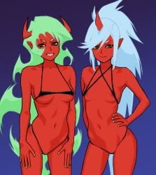 bluesalm0n demon_girl female_only kneesocks_daemon micro_bikini panty_&_stocking_with_garterbelt scanty_daemon tagme