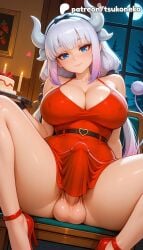 1boy 1futa 2026 ai_assisted ai_generated anime artist_name blunt_bangs breasts bulge bust cock dick dragon_maid explicit futanari hi_res high_heels high_quality high_resolution highres indoors kanna_kamui kobayashi-san_chi_no_maidragon long_hair miss_kobayashi's_dragon_maid otoko_no_ko patreon patreon_username penis red_footwear solo stable_diffusion tail testicles tsukoneko valentine's_day valentines_day watermark window