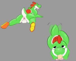 all_fours anthro anus ass axxelroze bedroom_eyes duo fangs fellatio genitals half-closed_eyes hi_res human humanoid_genitalia long_tongue lying male mammal mario_bros motion_lines narrowed_eyes nintendo on_back oral penile presenting presenting_hindquarters puffy_anus seductive sex smug_grin spread_legs spreading tail tail_motion tailwag teeth tongue tongue_out tongue_out_fellatio yoshi