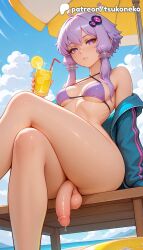 1futa 2026 ai_assisted ai_generated anime artist_name beach_umbrella bikini blue_sky breasts bust chair cloud cock criss-cross_halter dick drink drinking_glass drinking_straw explicit futanari hi_res high_quality high_resolution highres holding_cup patreon patreon_username penis poolside purple_eyes purple_hair short_hair_with_long_locks sitting sky solo stable_diffusion swimsuit testicles tropical_drink tsukoneko vocaloid voiceroid water watermark yuzuki_yukari