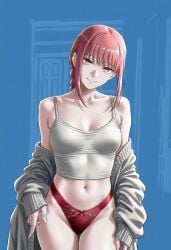 1girls ai_generated chainsaw_man crop_top female female_only makima_(chainsaw_man) panties red_hair red_panties shirt_and_panties solo zloimakak