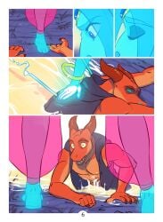 2017 anthro athletic_male blue_fur blush bottom_view bracelet claws close-up close_up_view clothed clothing comic comic_panel darnell_(zummeng) dead death duo dying fangs feline female genie genie_girl gold_bracelet gold_jewelry gold_trim harem_outfit harem_pants holding_foot long_hair male mammal motion_lines necklace no_nudity no_sex oc orange_scales original original_character original_characters outside page_6 panels resurreccion river saber-toothed_cat sabertooth_(feature) scalie see-through see-through_clothing shani_(zummeng) straight tail thief water wishes_(comic) wounded zummeng