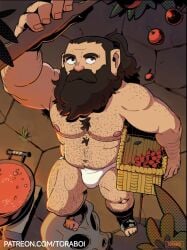 1boy beard bulge dungeon_meshi dwarf facial_hair male male_only senshi_(dungeon_meshi) solo solo_focus solo_male toraboi underwear underwear_only