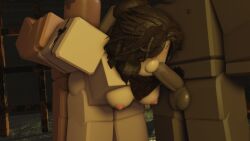 1girls 2boys 3d after_the_flash ambiguous_penetration ass balls bent_over breasts dark-skinned_male female hyakuyen light-skinned_female mmf_threesome nipples oral penis roblox roblox_game robloxian sex spitroast standing standing_sex tagme threesome
