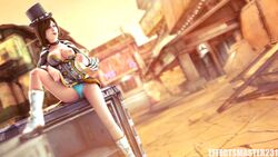 blue_panties borderlands borderlands_2 detailed_background effectsmaster231 exposed_breasts leg_up mad_moxxi panties wallpaper