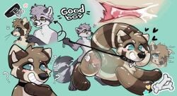 absurd_res blush bodily_fluids collar cum cum_inside duo eyewear genital_fluids genitals glasses hi_res jono knot leash leash_pull leashed_collar male okietheraccoon penetration penis pool_toy pooltoy_transformation sonnendemon text transformation translucent x-ray_view