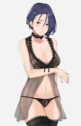 1girls bare_arms bare_midriff bare_shoulders bare_thighs belly big_breasts black_bra black_panties blue_hair blush blushing bra breasts child_bearing_hips choker cleavage embarrassed female female_only fire_emblem fire_emblem:_three_houses fire_emblem_heroes front-tie_top hair_between_eyes human human_only j@ck lace-trimmed_bra lace-trimmed_legwear lace-trimmed_panties lace-trimmed_thighhighs light-skinned_female light_skin lingerie lingerie_only looking_at_viewer mature mature_female mesh navel nintendo panties purple_eyes shamir_nevrand short_hair soft soft_breasts solo solo_female stomach thighhighs underwear underwear_only wide_hips