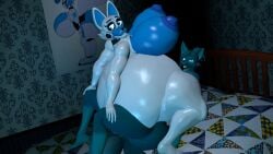 3d 3d_(artwork) animatronic animatronic_female ass big_ass big_breasts breasts female female/female female_penetrated five_nights_at_freddy's fox futanari huge_ass huge_breasts hyper_ass hyper_butt on_bed source_filmmaker tyranfox tyranfox_(artist)