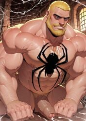 1boy ai_generated bara barazoku cock drvlar eddie_brock gay male male_focus male_only marvel marvel_comics muscular muscular_male penis smug solo venom venom_(marvel) yaoi