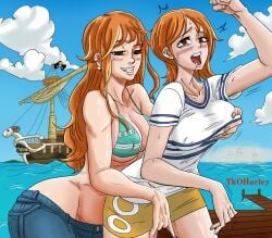 2girls abs ahe_gao bikini breast_grab brown_eyes cloud color colored coloured female female_only fingering fit fit_female forced forced_yuri ginger going_merry groping groping_breasts lesbian_rape long_hair nami_(one_piece) one_piece orange-haired_female orange_hair orgasm red_hair sailor_uniform sea selfcest short_hair sky tkoharley water yuri yuri_rape