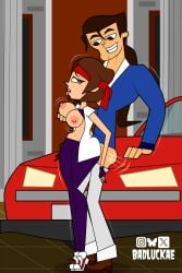 1boy 1girls 2d art_of_fighting badluckae big_ass brown_hair clothed clothed_female clothed_sex female from_behind hard_cock inside king_of_fighters light-skinned_female light_skin male pale-skinned_female pale_skin robert_garcia sex snk standing standing_sex stomach_bulge yuri_sakazaki