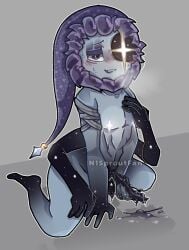 1boy artist_name:n1sproutfan astro_(dandy's_world) blue_body blue_eyes boy character_name:astro_(dandy's_world) chest copyright_request cum cum_drip dandy's_world exhausted feet handjob jerking jerkingoff knotted_tentacle legs nude penis solo tentacle thighs