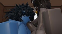 1boy 1girls 3d annoyed annoyed_expression ass balls big_ass big_balls big_breasts big_penis blowjob breasts choker fellatio female femboy femboy_on_female glasses hair heart heart_symbol lampshaderr34 male male/female moth penis pleasure_face roblox robloxian tagme