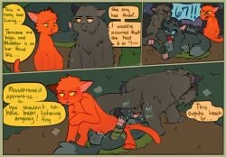 balls balls_blush bisexual blush bodily_fluids body_blush cinderpelt_(warriors) comic crying domestic_cat english_text face_fucking felid feline felis female feral firestar_(warriors) forced freckledcoat genitals group hi_res irrumatio licking male male/female male/male mammal oral penetration penile penile_penetration penile_spines penis penis_in_mouth punishment rape riding sex spiked_penis spikes spikes_(anatomy) tail tears text tongue tongue_out trio vaginal_penetration warriors_(book_series) warriors_(cats) yellowfang_(warriors)