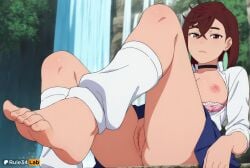 1girls ai_generated anus artist_name ayase_momo barefoot black_choker blue_skirt bra bra_pull breasts brown_hair choker closed_mouth dandadan earrings feet female hair_between_eyes hi_res jewelry leg_warmers looking_at_viewer medium_breasts momo_ayase nipples no_panties open_clothes open_shirt outdoors pink_bra pleated_skirt pussy red_eyes rule34lab school_uniform shirt short_hair sitting skirt socks soles solo toenails toes uncensored underwear water waterfall white_shirt