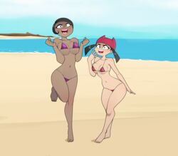 2girls beach bikini breasts brit_crust chocolate_and_vanilla cousins dark-skinned_female female_only hat my_life_as_a_teenage_robot nickelodeon ocean rodjim seaside smile sunbathing swimsuit teasing tiff_crust