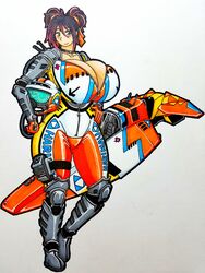 breasts choker cleavage double_bun female harimau huge_breasts jishintai pilot pilot_suit solo spacecraft wipeout