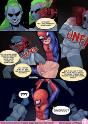 3boys ass ass_grab bondage comic deadpool drugged drugs erection gay imminent_rape magnta male male_only marvel penis peter_parker rescue restrained smooth_skin spider-man spider-man_(series) text wade_wilson yaoi