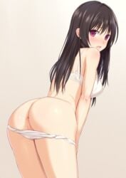 1girls anus ass black_hair blush bra long_hair looking_at_viewer looking_back n.g. open_mouth purple_eyes pussy uncensored white_bra white_panties