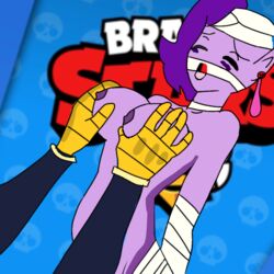 2d brawl_stars breasts emz_(brawl_stars) poco_(brawl_stars) purple-skinned_female purple_skin