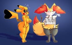 2019 2girls angry anthro anthrofied areola areolae ass big_ass big_ears biped bodily_fluids braixen breasts breath cleft_tail cosplay_pikachu digital_media_(artwork) drooling duo english_text feet female fox fur furry half-closed_eyes heavy_breathing hi_res huge_ass hypnosis iamaneagle_(artist) inner_ear_fluff large_ass looking_away mind_control nintendo nipples nude open_mouth original_character paws pikachu pokémon_(species) pokemon pokemon_(species) pokemon_rgby pokemon_xy pussy rodent saliva shortstack sign spiral_eyes standing stick tail text thick_thighs toes tuft video_games wide_hips