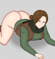 1girls 2d ass ass_up big_ass big_butt brown_hair clothing female jyn_erso looking_at_viewer mr-blue rogue_one:_a_star_wars_story solo star_wars