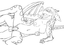 2015 anthro anthro_dragon balls breasts canine claws dracobat dragon duo female female_dragon hair hetero hybrid male male/female mammal monochrome nude penetration penis raised_tail scalie sex simple_background sketch spread_legs spread_wings spreading straight vaginal_penetration vibrantechoes wings wolf