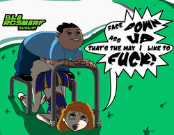 1boy 1girls anal ankle_socks anklehighs blargsnarf dark-skinned_male dark_skin disney english_text female human interracial kim_possible kimberly_ann_possible male outdoors penis red_socks sex socks straight straight_hair text top-down_bottom-up wade_load