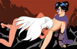 2boys animal_ears artist_request balls blowjob blue_hair dark_blue_hair dark_hair dog_ears facial_mark facial_markings fellatio gay inuyasha inuyasha_(character) jakotsu long_hair male male/male male_only naked nude nude_male nudity oral oral_sex penis sex testicles uncensored very_long_hair white_hair yaoi