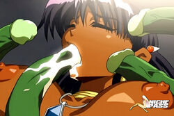 00s 1girls breasts cum curvaceous dark-skinned_female dark_skin female fushigi_no_umi_no_nadia gainax human large_breasts mania_secret_of_green_tentacle mmg nadia_la_arwall nipples oral penis_tentacles princess purple_hair short_hair tentacle