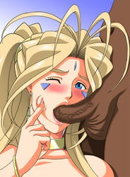 belldandy blush censored dark-skinned_male fellatio female garakuta-ya oh_my_goddess! oral