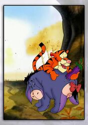 2boys anal_penetration black_stripes bow dildo_in_ass disney drooping_ears eeyore eggplant feral gay improvised_dildo improvised_sex_toy interspecies literature looking_back male_only mouth_open orange_fur public_domain straight_hair testicles tigger tufted_tail winnie_the_pooh_(franchise) yaoi yaoinami