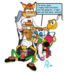 2007 anal anthro anus blargsnarf breast_grab breasts bubsy color crossover dialogue disney donald_duck dynamite_headdy exposed_breasts gangbang headdy leg_lift partially_clothed rouge_the_bat sega sonic_(series) vaginal_penetration what white_background zool