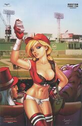 1girls ale_garza alice_in_wonderland alice_in_wonderland_(zenescope) bag baseball baseball_(sport) baseball_cap baseball_field belly_button big_breasts bleachers blonde_hair blue_eyes boston breasts busty cheshire_cat cleavage comic_cover ear_stud female female_only fenway fenway_park grimm_fairy_tales_zenescope ivan_nunes large_breasts looking_at_viewer mad_hatter midriff navel official_art panties peanut pink_lips pinup short_shorts solo stadium standing stomach thighs violet_liddle zenescope